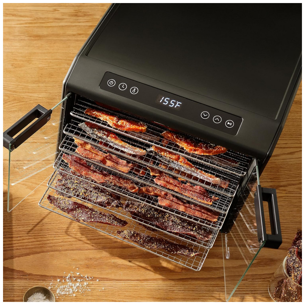 Desidratador de Alimentos em Aço Inoxidável com Controle de Temperatura Ajustável 6 Bandejas Cromadas e Portas Francesas de Vidro 700W Excalibur Preto - Imagem 12