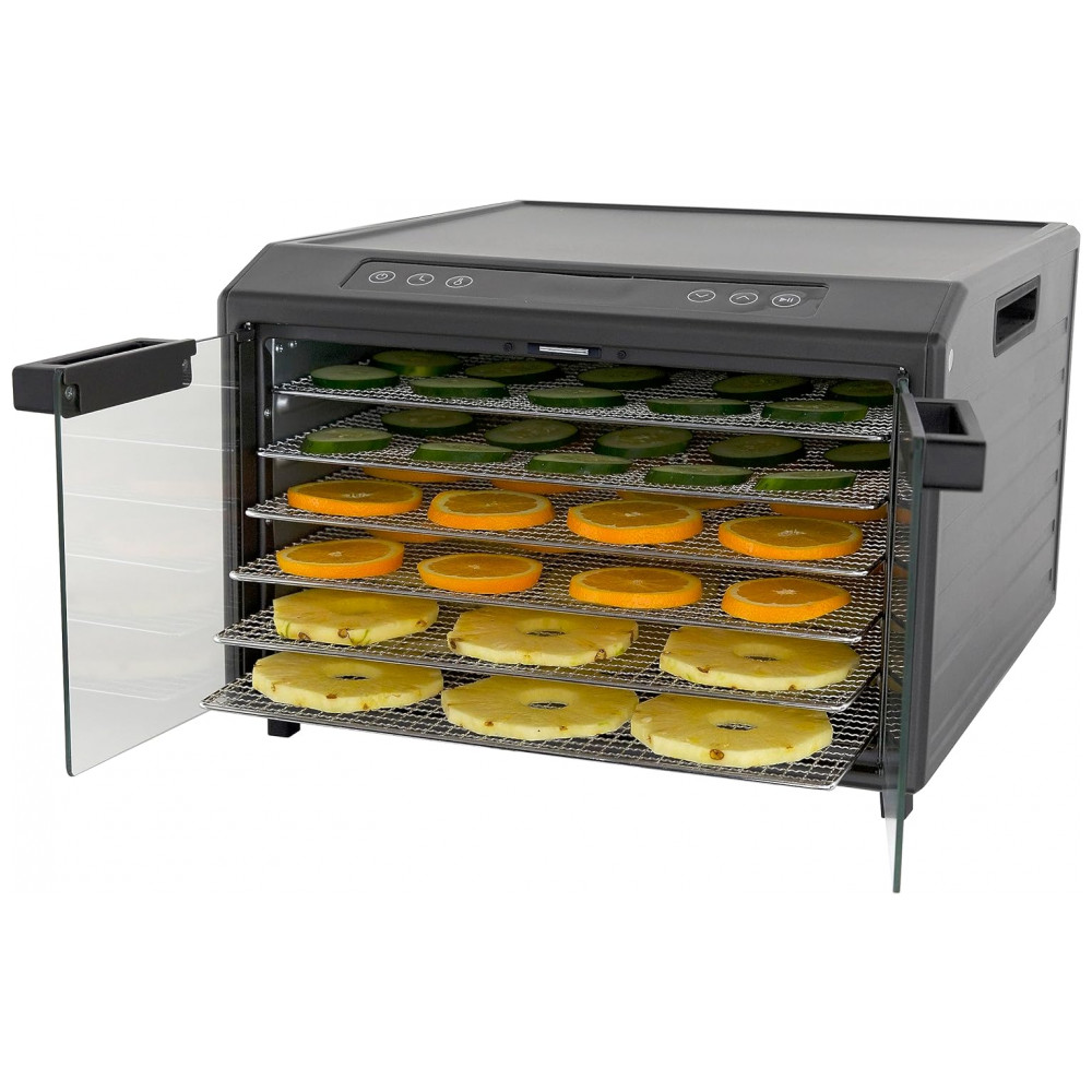 Desidratador de Alimentos em Aço Inoxidável com Controle de Temperatura Ajustável 6 Bandejas Cromadas e Portas Francesas de Vidro 700W Excalibur Preto - Imagem 13