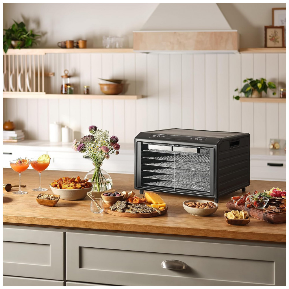 Desidratador de Alimentos em Aço Inoxidável com Controle de Temperatura Ajustável 6 Bandejas Cromadas e Portas Francesas de Vidro 700W Excalibur Preto - Imagem 5