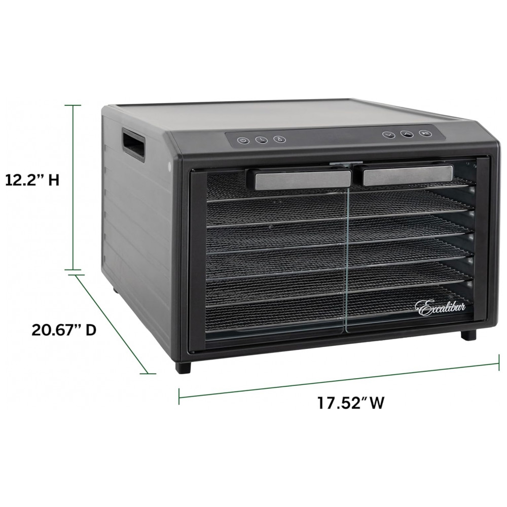 Desidratador de Alimentos em Aço Inoxidável com Controle de Temperatura Ajustável 6 Bandejas Cromadas e Portas Francesas de Vidro 700W Excalibur Preto - Imagem 9