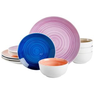 Aparelho de Jantar com 12 Peças em Cerâmica Pintadas a Mão Gibson Home Color Vibes Colorido