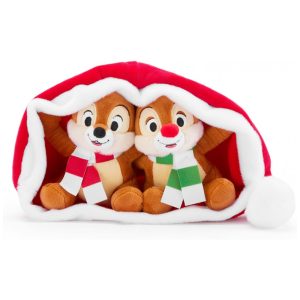 Conjunto Pelúcia Chip 'n Dale Disney Store Natal 2025 5 Polegadas Dupla em Chapéu de Papai Noel Com Detalhes Bordados