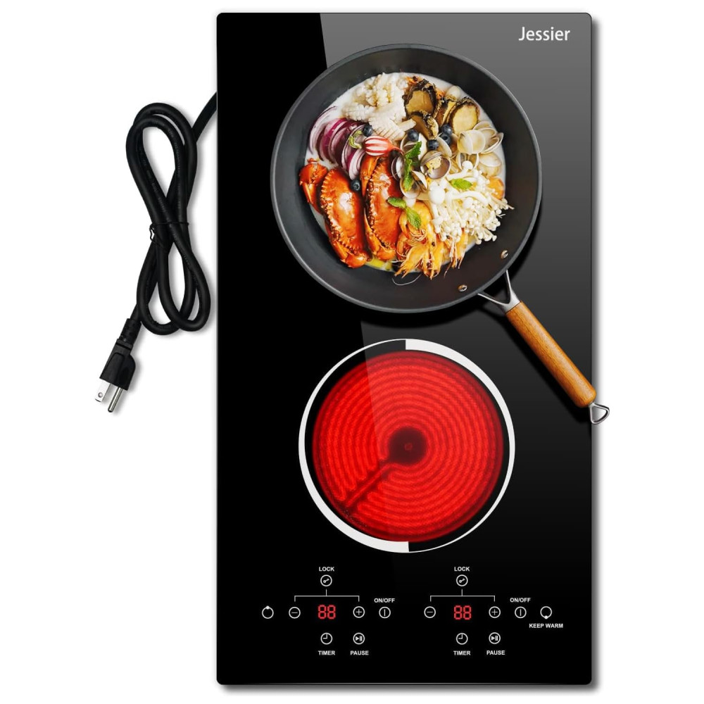 Cooktop Elétrico de 2 Bocas Embutir Touch Control Timer Bloqueio de Segurança - Jessier