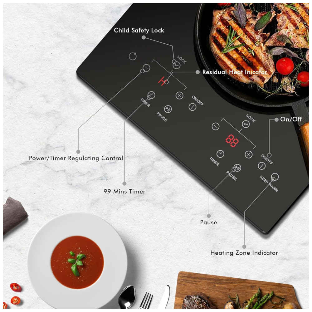 Cooktop Elétrico de 2 Bocas Embutir Touch Control Timer Bloqueio de Segurança - Jessier - Imagem 2