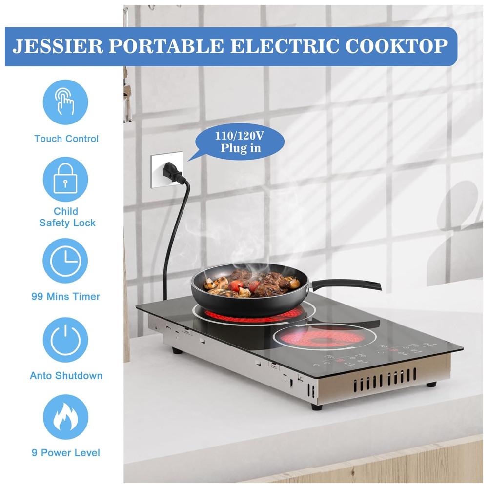Cooktop Elétrico de 2 Bocas Embutir Touch Control Timer Bloqueio de Segurança - Jessier - Imagem 5