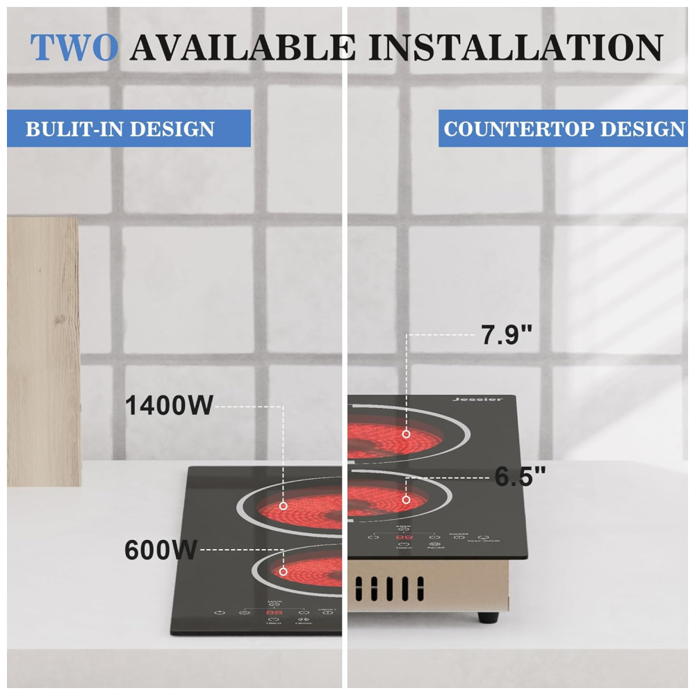 Cooktop Elétrico de 2 Bocas Embutir Touch Control Timer Bloqueio de Segurança - Jessier - Imagem 6