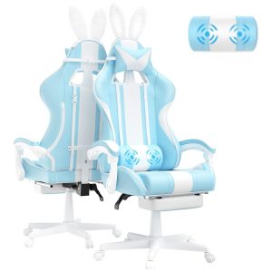 Cadeira Gamer com Orelhas de Coelho e Apoio para Lombar e Pés Ferghana Azul