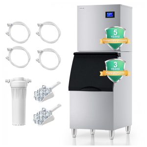 Máquina de Gelo Comercial COTLIN 200 kg 24H com Depósito de 159 kg Compressor SECOP Gelo Pronto em 515 minutos Filtro de Água Auto Limpeza Ajuste