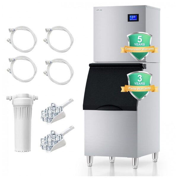 Máquina de Gelo Comercial COTLIN 200 kg 24H com Depósito de 159 kg, Compressor SECOP, Gelo Pronto em 515 minutos, Filtro de Água, Auto Limpeza, Ajuste