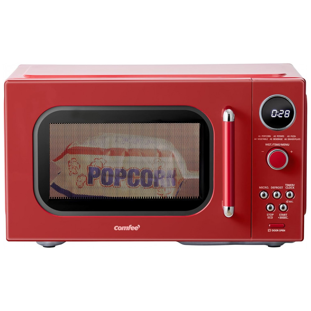 Micro-ondas Compacto COMFEE Retro 2548 litros com 9 Programas Pré-definidos Cozimento Multifásico Função Silenciosa - Vermelho 900W