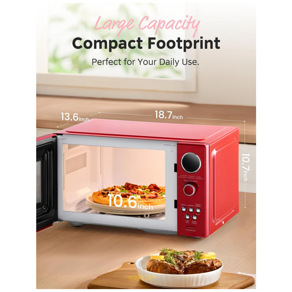 Micro-ondas Compacto COMFEE Retro 2548 litros com 9 Programas Pré-definidos Cozimento Multifásico Função Silenciosa - Vermelho 900W - Imagem 4