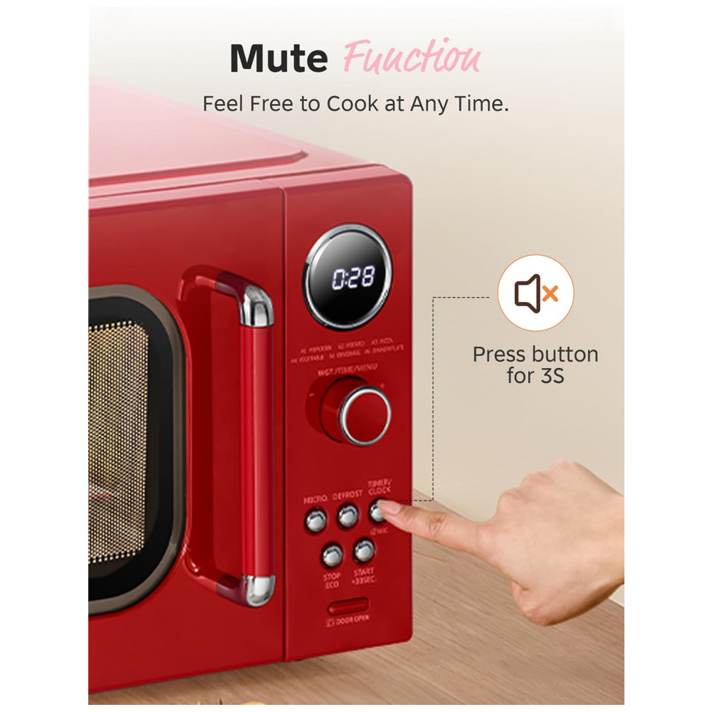 Micro-ondas Compacto COMFEE Retro 2548 litros com 9 Programas Pré-definidos Cozimento Multifásico Função Silenciosa - Vermelho 900W - Imagem 5