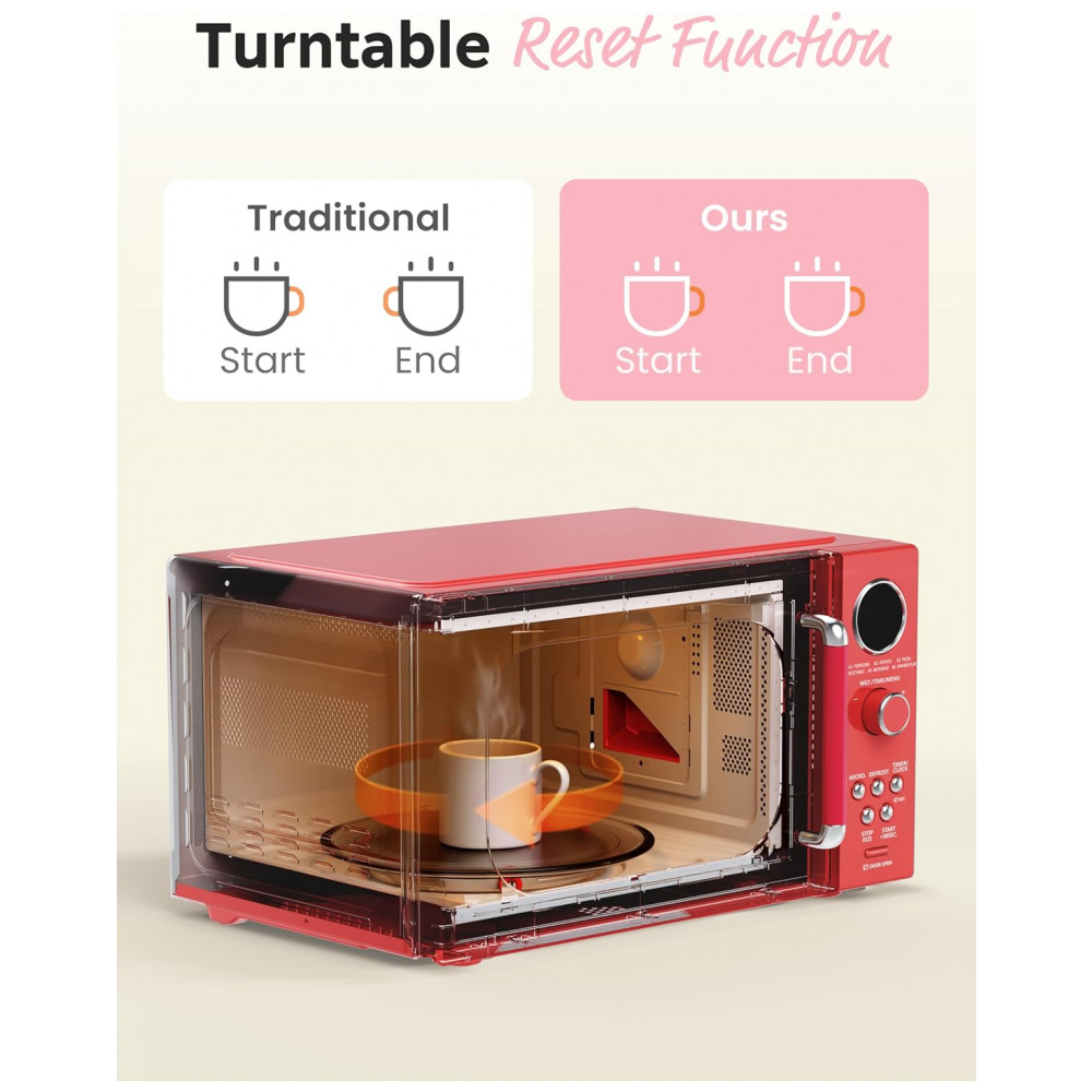 Micro-ondas Compacto COMFEE Retro 2548 litros com 9 Programas Pré-definidos Cozimento Multifásico Função Silenciosa - Vermelho 900W - Imagem 6