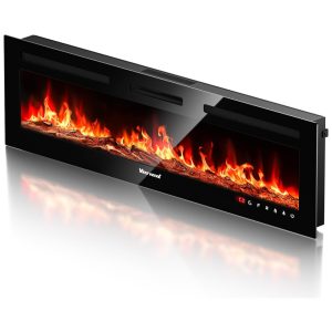 Lareira Elétrica de Embutir A43x152L cm com Temporizador Controle Remoto e Digital 110V 1500W VISVEIL Preta