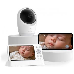Babá Eletrônica eufy Security E21 com Câmera 4K UHD Tela de 12 cm Zoom 8X Conexão Híbrida WiFi e Sem WiFi Gravação 24/7 no Aplicativo PanTilt