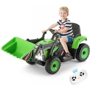 Escavadeira Elétrica Infantil a Bateria 12V com Controle Remoto 2.4 GHz 3 Velocidades Música e Luz LED JOYLDIAS Verde
