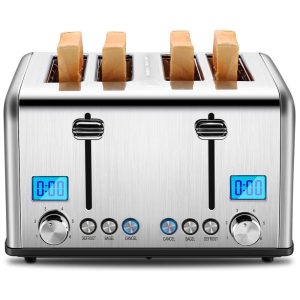 Torradeira de 4 fatias em Aço Inoxidável com Contador Regressivo e Funções Bagel Descongelar e Cancelar - 1650WRoter Mond