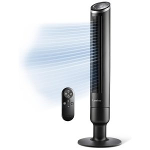 Ventilador de Torre com Controle Remoto Distância Máxima do Ar 8 Metros 6 Velocidades Temporizador de 24H e Oscilação de 90° 110V 54W Lasko RST200 Preto