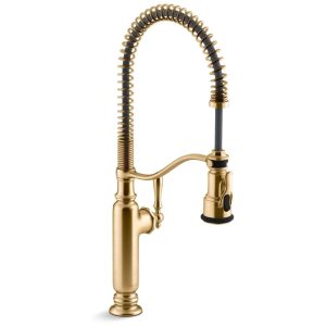 Torneira Cozinha Semi Profissional com Pulverizador Pull Down Sprai KOHLER 77515-2MB Tournant Dourada
