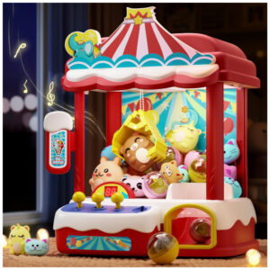 Máquina de Garra Vermelha Skirfy – Mini Arcade Infantil com 30 Mini Prêmios, Luzes LED, Som e Controle de Alta Precisão