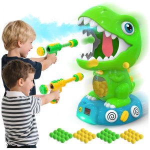 EagleStone Brinquedo Dinossauro Móvel com Jogo Eletrônico de Tiro e Pistolas 48 Bolinhas de Espuma para Crianças