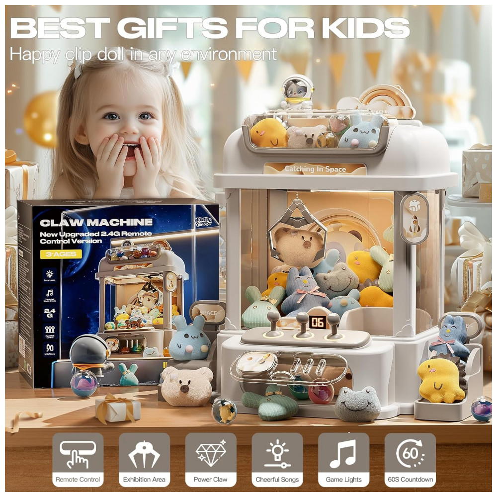 LFACHTER Máquina de Garra Controle Remoto para Crianças Mini Vending Machine Branca com Luzes e Sons, Brinquedo Arcade para Idades 3+ - Imagem 2
