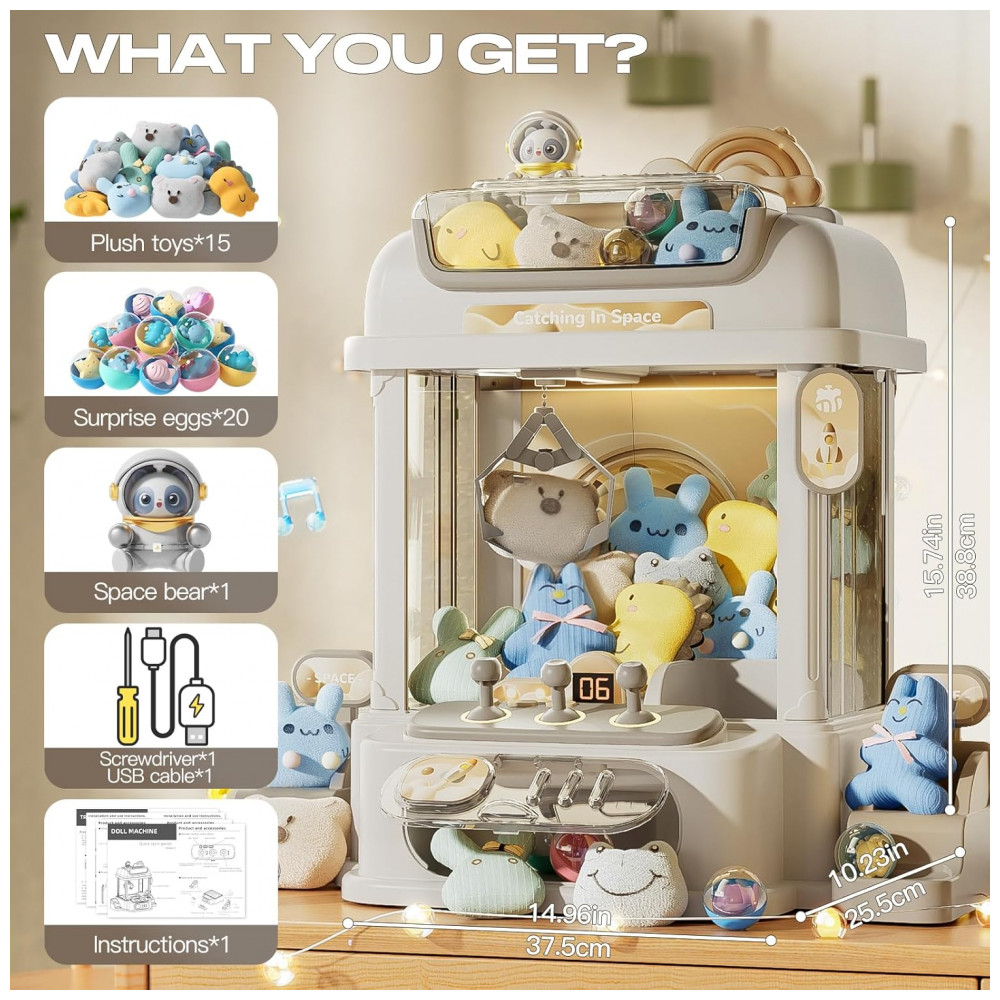 LFACHTER Máquina de Garra Controle Remoto para Crianças Mini Vending Machine Branca com Luzes e Sons, Brinquedo Arcade para Idades 3+ - Imagem 4