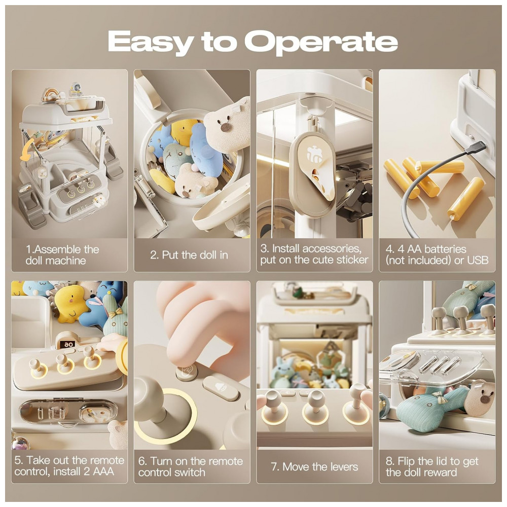 LFACHTER Máquina de Garra Controle Remoto para Crianças Mini Vending Machine Branca com Luzes e Sons, Brinquedo Arcade para Idades 3+ - Imagem 8