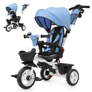 Triciclo Infantil 6 em 1 com Alça Ajustável Cobertura Removível e Arnês de Segurança para Crianças de 1 a 5 Anos EOOWOY Azul