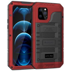 Capinha Compatível com iPhone 12 pro Max a Prova d com Vidro Temperado BEASYJOY Vermelho