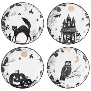 Conjunto de Pratos Decorativos com 4 Peças Tema de Halloween e Material de Porcelana LENOX 896871 Branco e Preto