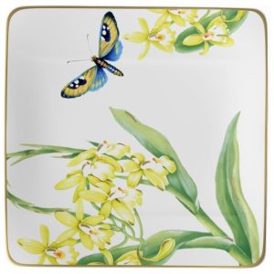 Prato para Salada ou Aperitivo de 23 cm Mais Elegância em Sua Mesa com Formato Quadrado e Material de Porcelana Villeroy Boch Branco e Verde