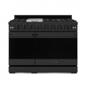 Fogão a gás profissional 122 cm Gordon Ramsay THOR Kitchen preto 7 queimadores chapa 15.000 BTU 2 fornos com convecção 198 L e 62 L 110V