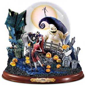 Globo de Neve Musical Tim Burton The Nightmare Before Christmas com Base Rotativa e Luzes - The Bradford Exchange Personagens em Resina Pintada