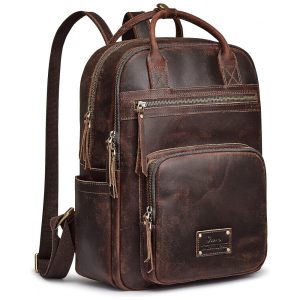 Mochila Feminina de Couro com Alça para Bagagem S ZONE Marrom Escuro