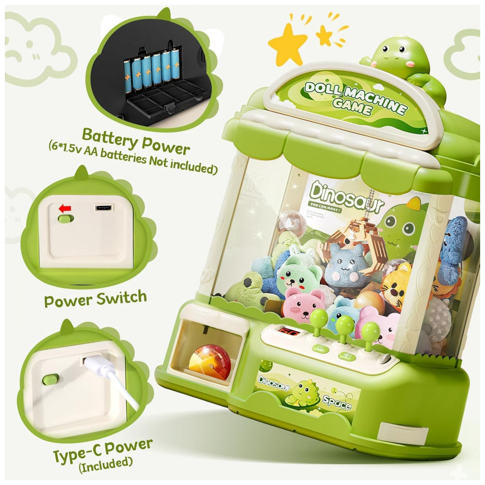 Máquina de Garra Verde MIAOKE – Mini Arcade Infantil com 30 Prêmios, 20 Ovos‑Surpresa, Luzes LED e Música Ajustável - Imagem 6