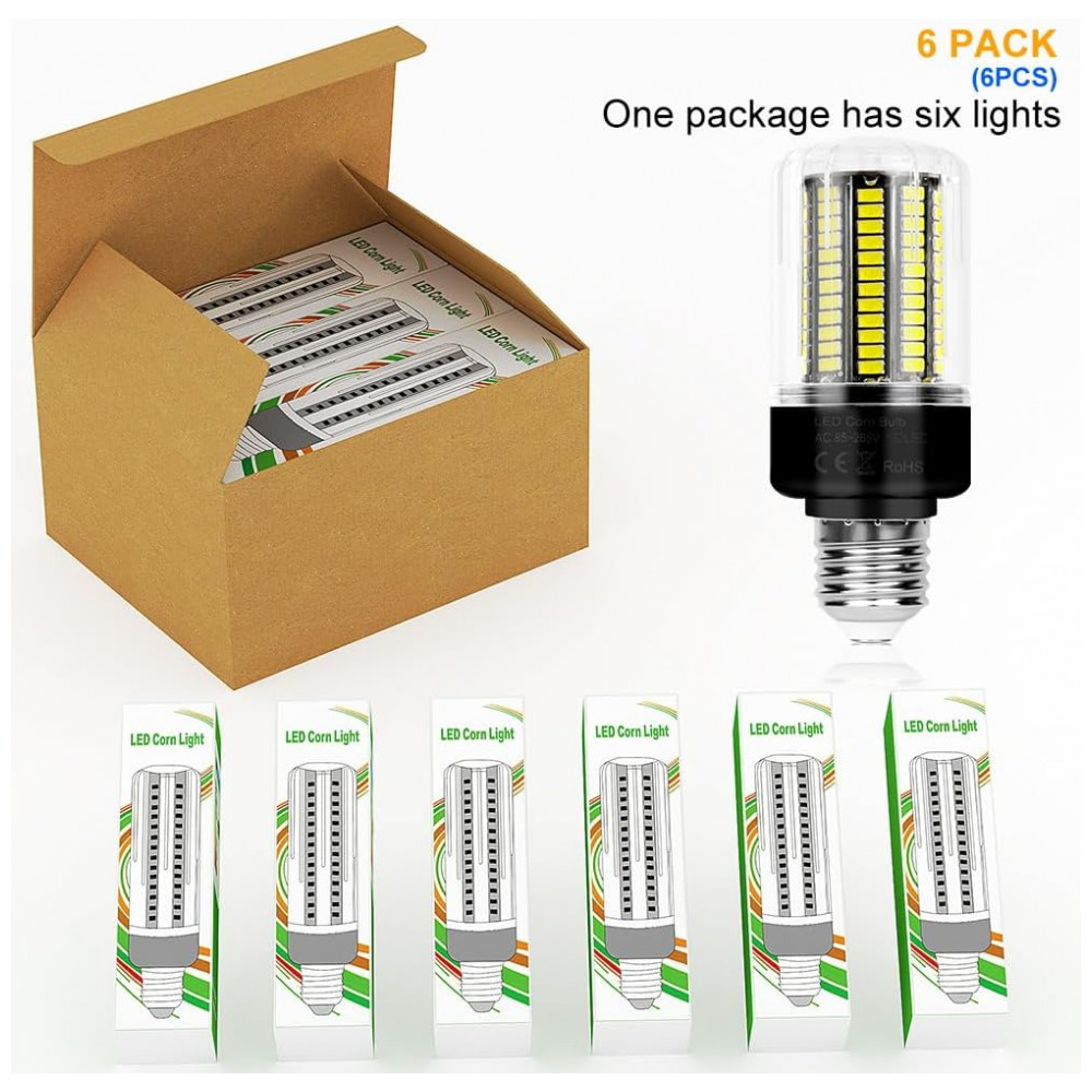 Lâmpadas LED tipo milho 25W pacote com 6 unidades, equivalentes a 250W, super brilhantes com 3146 lúmens, base E26/E27 padrão para ventilador,Duu Too - Imagem 2
