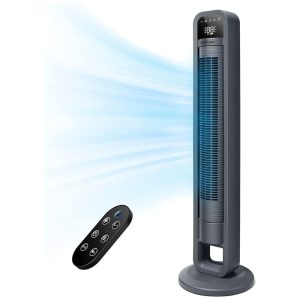 Ventilador de Torre Digital sem Lâminas com Controle Remoto 110V 50W OmniBreeze Cinza