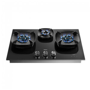 Cooktop a gás de embutir 76cm Robam FireCube vidro temperado preto 3 queimadores chama lotus revestimento nano compatível gás natural e GLP