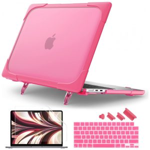 Capa Rígida Batianda MacBook Air 136" Rosa – Modelos A2681 A3113 A3240 com Suporte Dobrável e Proteção Completa
