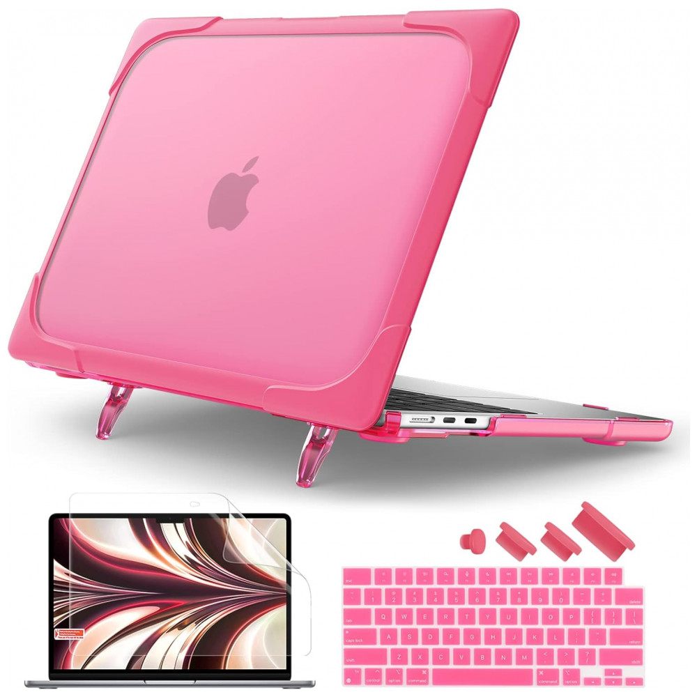 Capa Rígida Batianda MacBook Air 136" Rosa – Modelos A2681 A3113 A3240 com Suporte Dobrável e Proteção Completa
