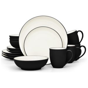 Aparelho de Jantar para Todas as Ocasiões com 16 Peças Formato Redondo e Material de Cerâmica Noritake Preto