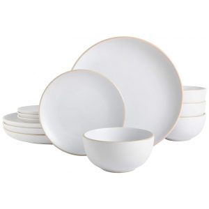 Aparelho de Jantar com 12 Peças em Cerâmica Serve 4 Pessoas Gibson Home Rockaway Branco