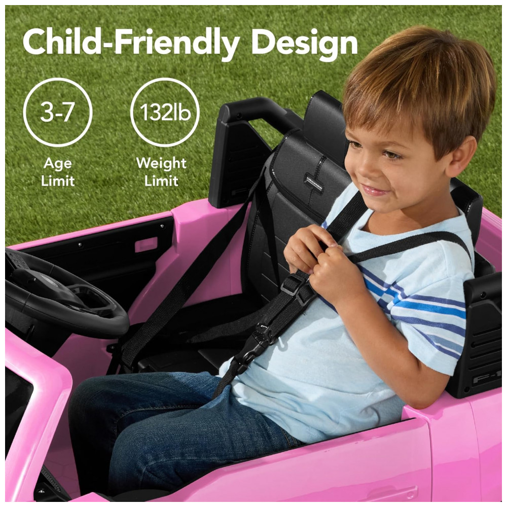 Carro Elétrico Infantil Licenciado Best Choice Products Ford F-150 Lightning 24V Rosa, 2 Lugares, com Controle Remoto e Bluetooth, Capacidade de 60 kg - Imagem 7