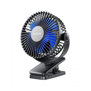 Ventilador de Clipes Portátil Gaiatop Preto e Azul Recarregável USB 3 Velocidades Rotação 360° Bateria 35-10h Mini Poderoso Silencioso Modelo CF40 5V