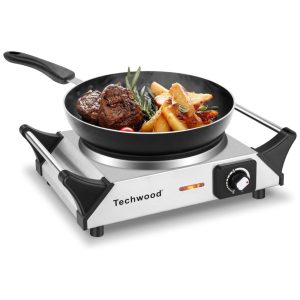Cooktop Elétrico Portátil com Queimador Único Alças que Mantêm a Temperatura Fria e Temperatura Ajustável 110V 1500W Techwood Prata