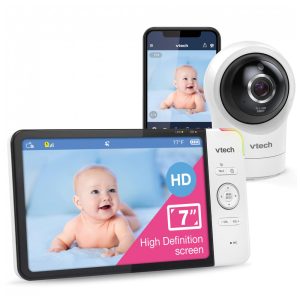 Baba Eletrônica Câmera 1080P e Monitor HD 360 720P com Visão Noturna VTECH RM7764HD Branco