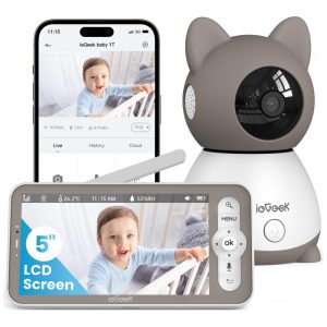 Babá Eletrônica com Câmera 2K Áudio Monitor de Vídeo Visão Noturna e Controle Remoto via APP ieGeek Cinza