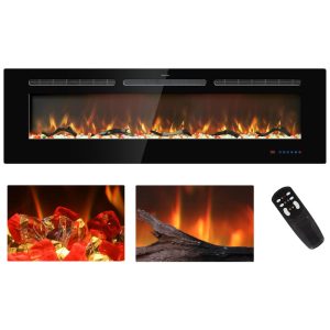 Lareira Elétrica de Embutir A43x152L com Controle Remoto e Chamas Multicolorida 110V Kentsky Preta