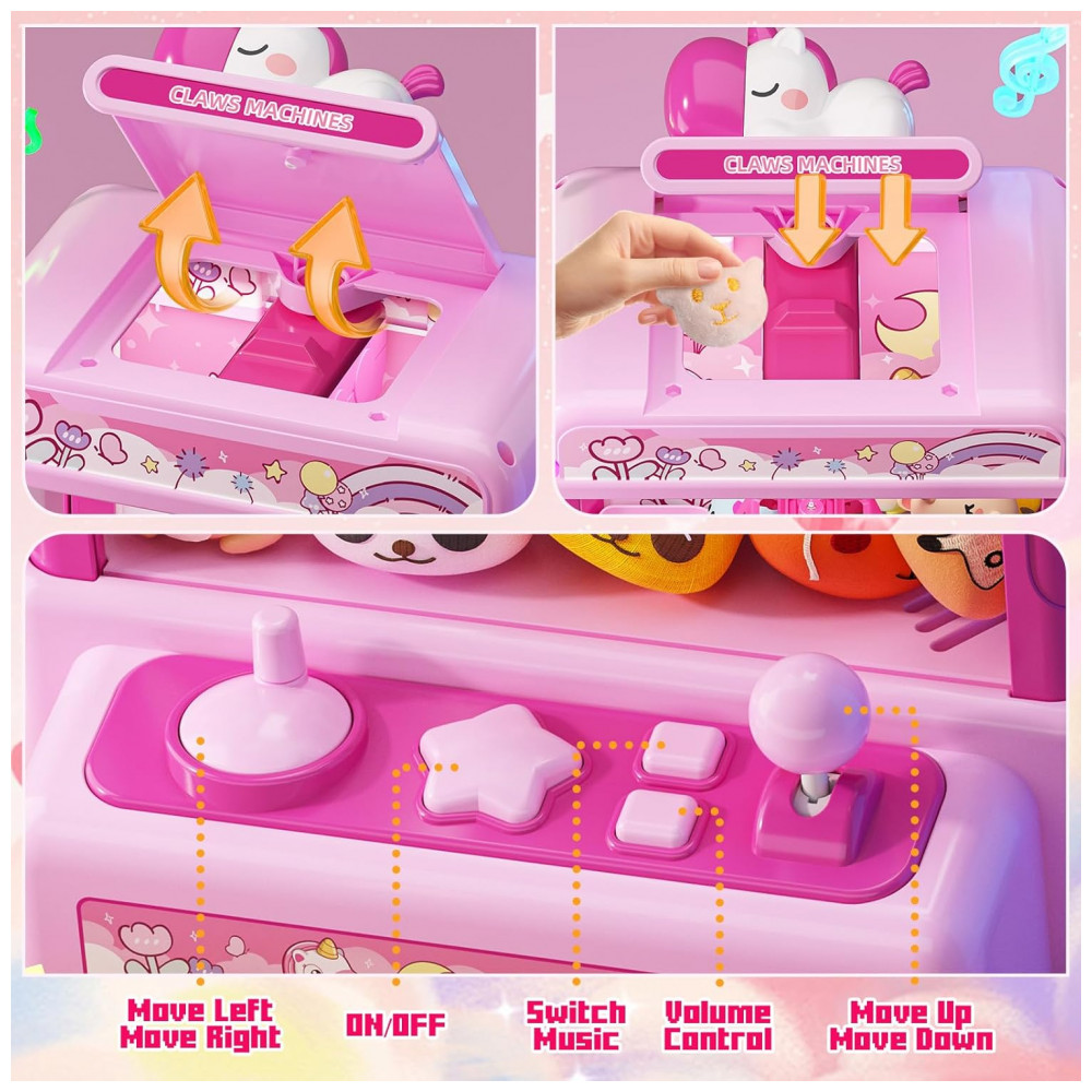Máquina de Garra Mini Arcade Rosa Skirfy – Vending Machine de Unicórnio com 20 Mini Pelúcias e Som Divertido - Imagem 5